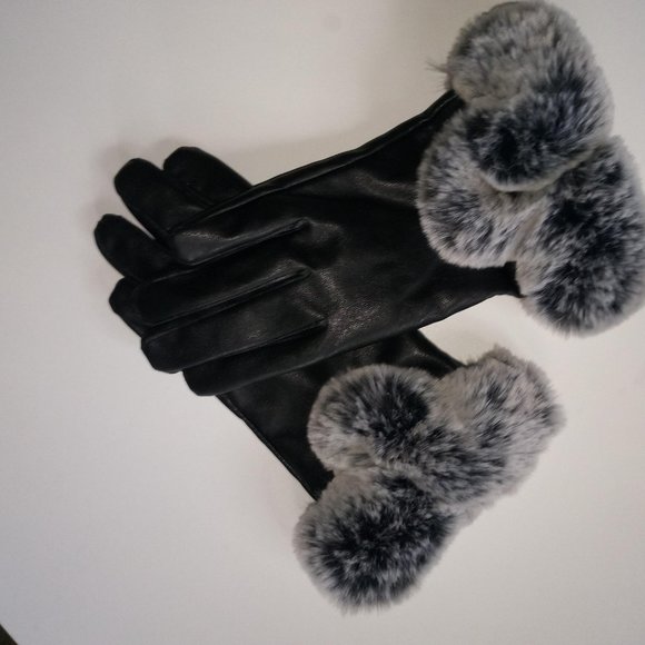 Unique Faux Leather and Full Cuff Fur Gloves - Picture 4 of 9